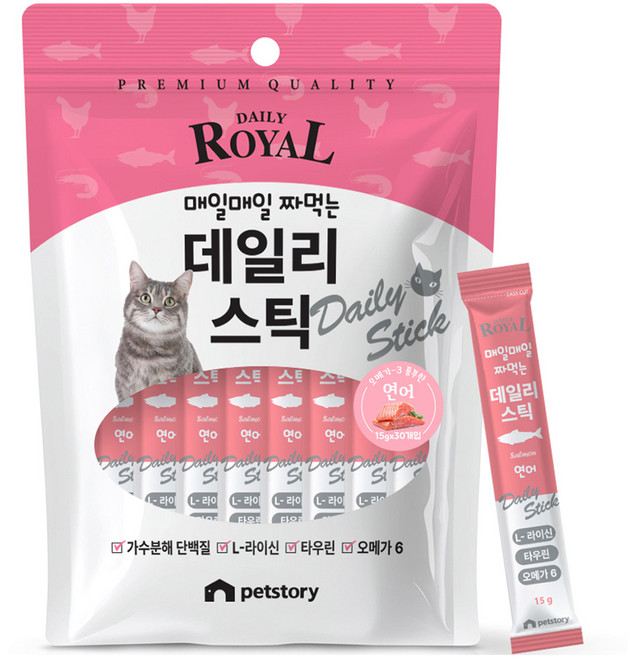 펫스토리로얄 펫스토리 고양이 프리미엄 데일리스틱 짜먹이는 간식 30p, 연어, 450g, 1개