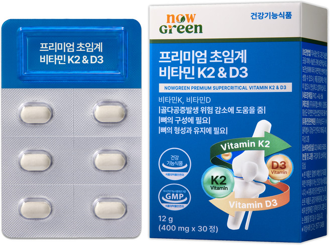 나우그린 정품 프리미엄 초임계 비타민 K2 & D3 12g, 1개, 30정