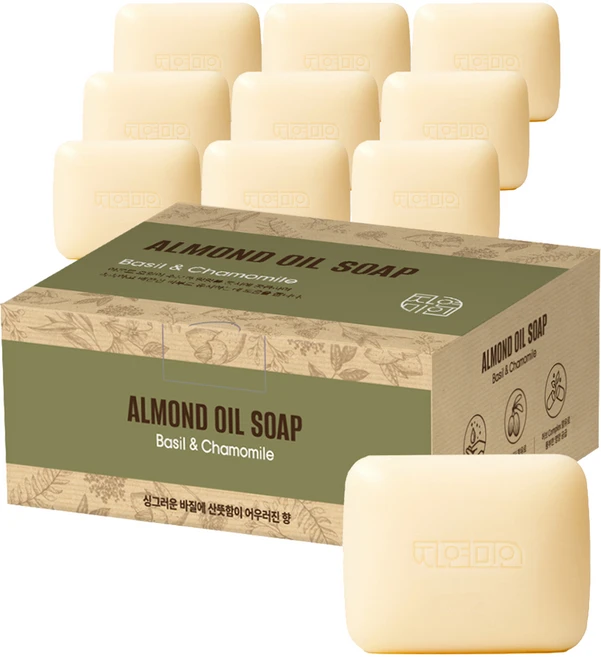 자연미인 무궁화 아몬드 오일 비누 바질&카모마일, 90g, 10개입 - 쿠팡