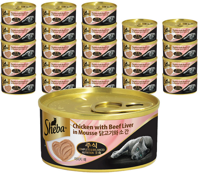 쉬바 1세 이상 고양이 무스 닭고기와 소 간 습식사료, 닭, 70g, 24개