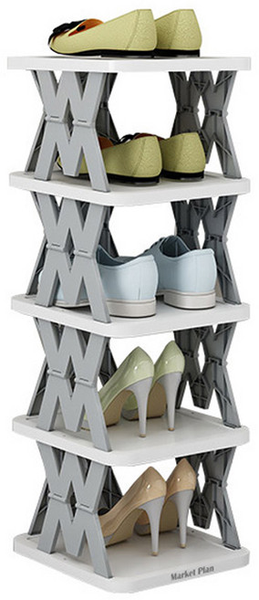마켓플랜 스페이스 접이식 5개 선반 신발장, 그레이, 1개