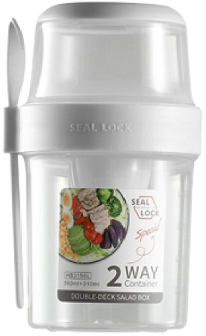 씰락 해피위더스 3in1 소스통 포크세트 샐러드 2단 도시락통 310ml + 560ml, 혼합색상, 1세트