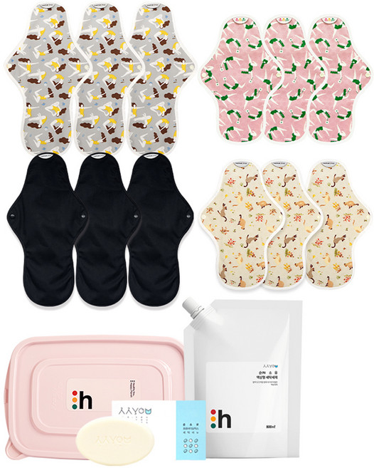 한나패드 면생리대 종합 시작패키지 색상랜덤 패드 12종 세탁세트, 중형, 6장, 1세트