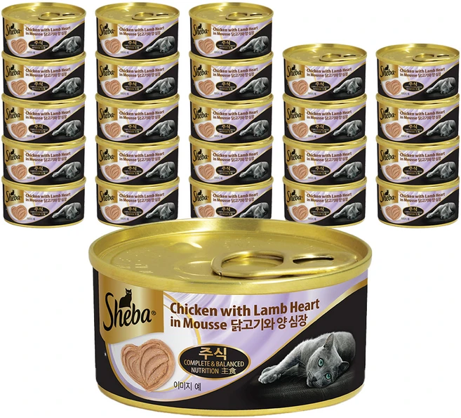 쉬바 어덜트 고양이 무스 주식캔 닭고기와 양 심장, 혼합맛, 70g, 24개 - 쿠팡