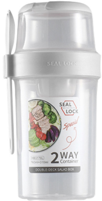 씰락 해피위더스 3in1 소스통 샐러드 2단 도시락통 310ml + 760ml + 포크 세트, 기본상품, 1세트