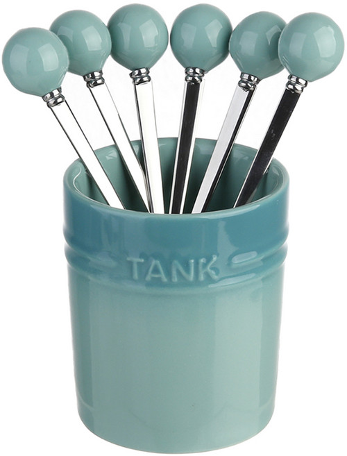 플라라 그라데이션 티포크 세트, 그린, 티포크(6P) + 도자기보관함(1P), 1세트