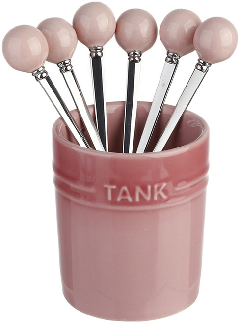 플라라 그라데이션 티포크 세트, 핑크, 티포크(6P) + 도자기보관함(1P), 1세트