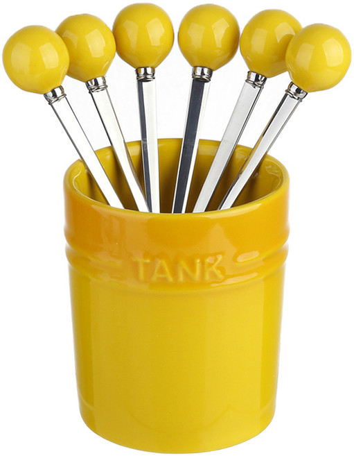 플라라 그라데이션 티포크 세트, 옐로우, 티포크(6P) + 도자기보관함(1P), 1세트