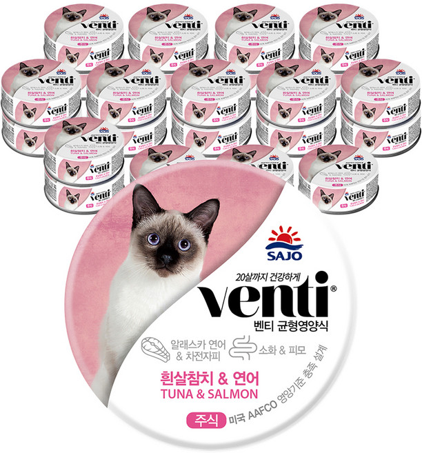 사조벤티 생후 3개월 이상 고양이 주식캔, 90g, 24개, 연어+참치