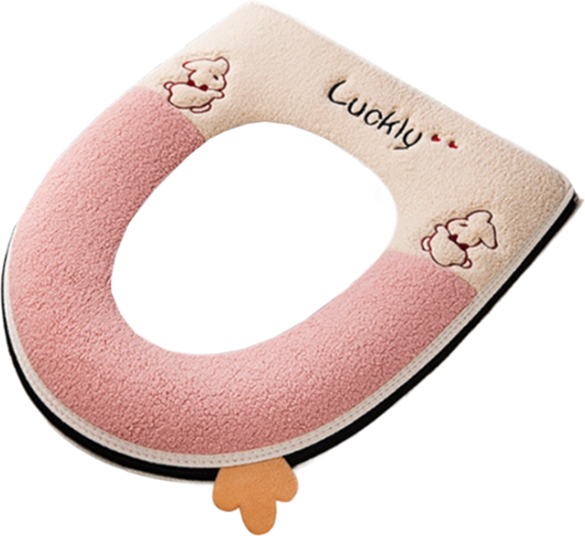 온트리 럭키 토끼 극세사 변기시트, 핑크, 1개