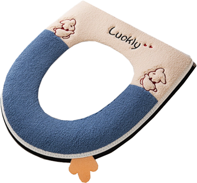 온트리 럭키 토끼 극세사 변기시트, 블루, 1개