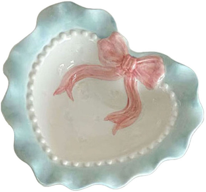 모던지 하트 리본 접시 A YJ746, 블루, 1개