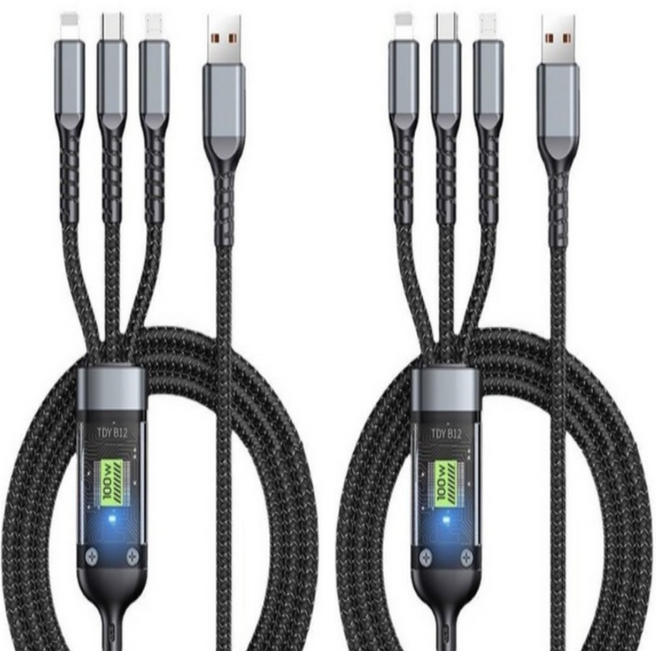 케이블메이커 3in1 스마트폰 고속충전 멀티케이블 100W, 2개, 블랙, 1.6m