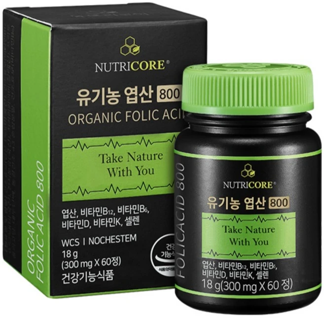 뉴트리코어 유기농 엽산 800, 60정, 1개 - 쿠팡