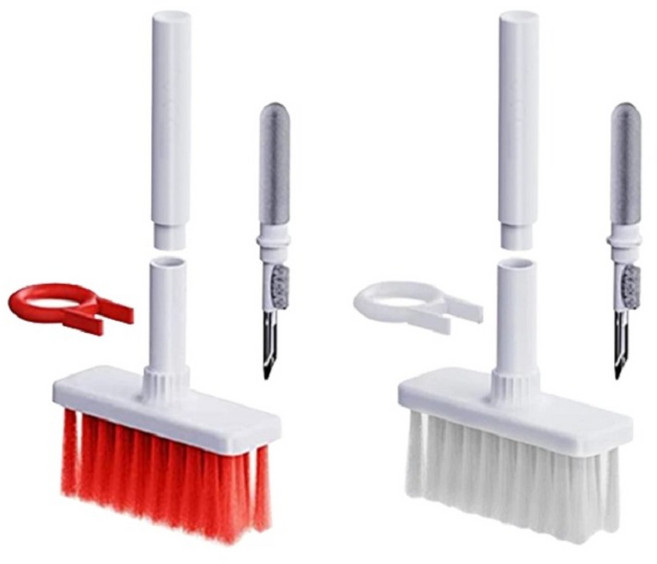 일상나눔 이어폰 청소 스틱 + 키보드 브러쉬 일체형 2종 세트, 화이트 + 레드, 1세트