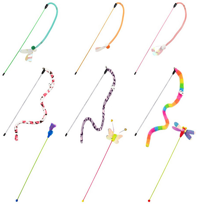 티유 고양이 카샤 재롱스틱 장난감 낚시대 9p 세트, 혼합색상, 1세트