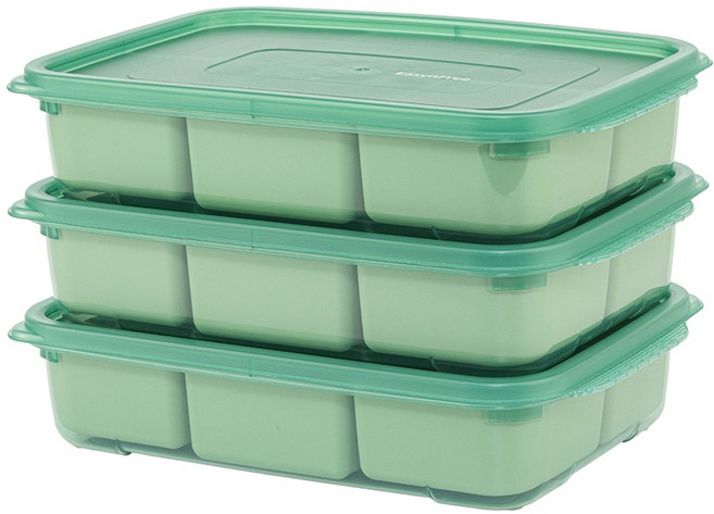 이지앤프리 튼튼이 웨이브킵 6분할 큐브용기 그린 세트, 3세트, 1.7L(3P) + 6분할 큐브용기(3P)