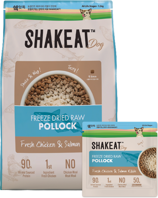 쉨잇 전연령 강아지 프레시 치킨&살몬 키블 동결건조 사료, 북어, 1.2kg, 1개