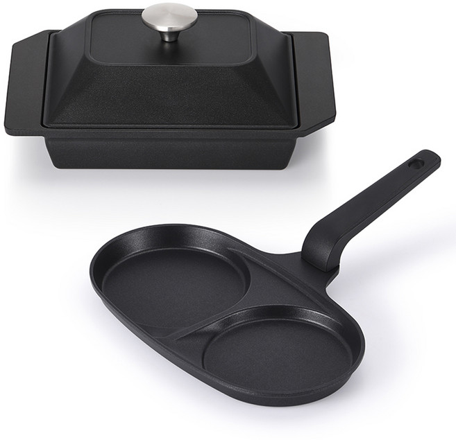 라체나 인덕션 미니 브런치세트 2개, 블랙, 1세트, 미니스팀그릴팬 + 에그팬 2구