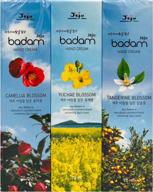 제주바담 핸드크림 유채꽃 70ml + 감귤꽃 70ml + 동백꽃 70ml 세트, 1개