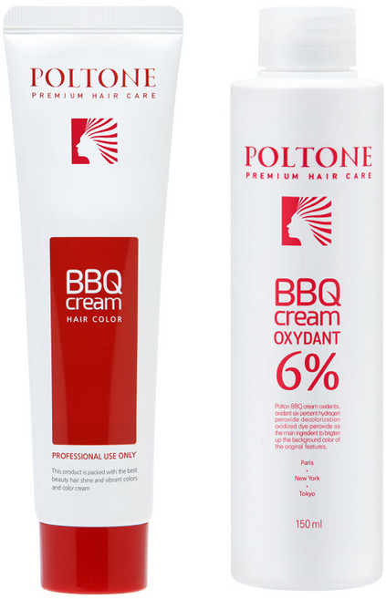 POLTONE BBQ 染髮霜 150ml + 6% 氧化劑 150ml 套組, 1組, 5GN 白髮專用 棕色