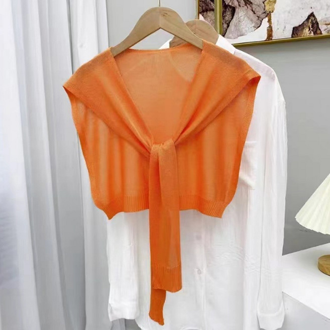 알로데 시스루 단색 어깨 숄 페이크 가디건