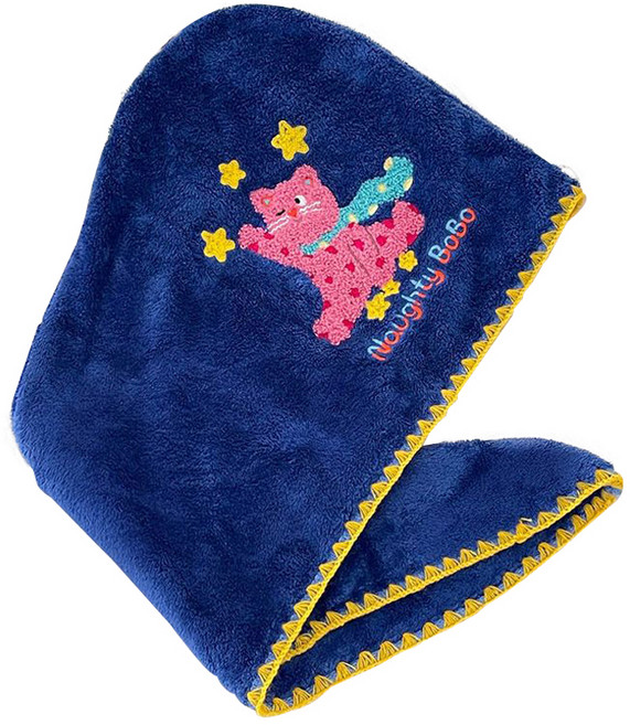 더자카 컬러풀 네코 헤어드라이타올 터번 25 x 65 cm, 블루, 1개