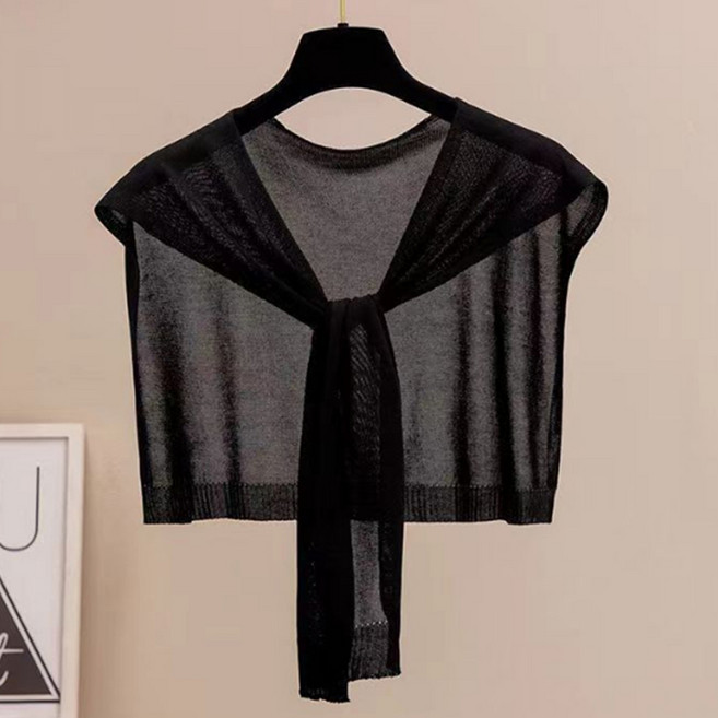 알로데 시스루 단색 어깨 숄 페이크 가디건