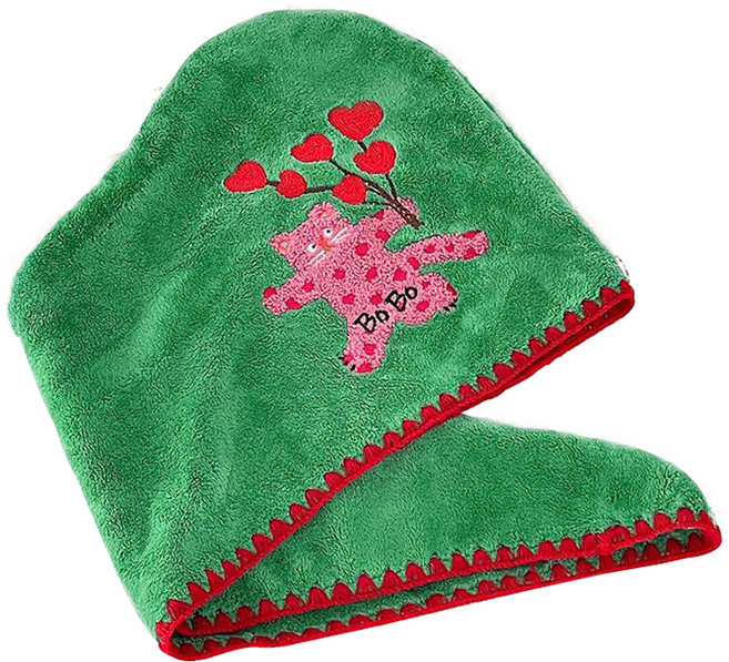 더자카 컬러풀 네코 헤어드라이타올 터번 25 x 65 cm, 그린, 1개