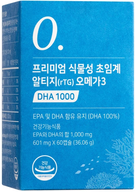 뉴트리모어 프리미엄 식물성 초임계 알티지 오메가 3 DHA 1000 37.8g, 60정, 1개 - 쿠팡