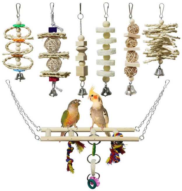 딩동펫 파티 앵무새 놀이터 장난감 구름다리 세트, 혼합색상, 1세트