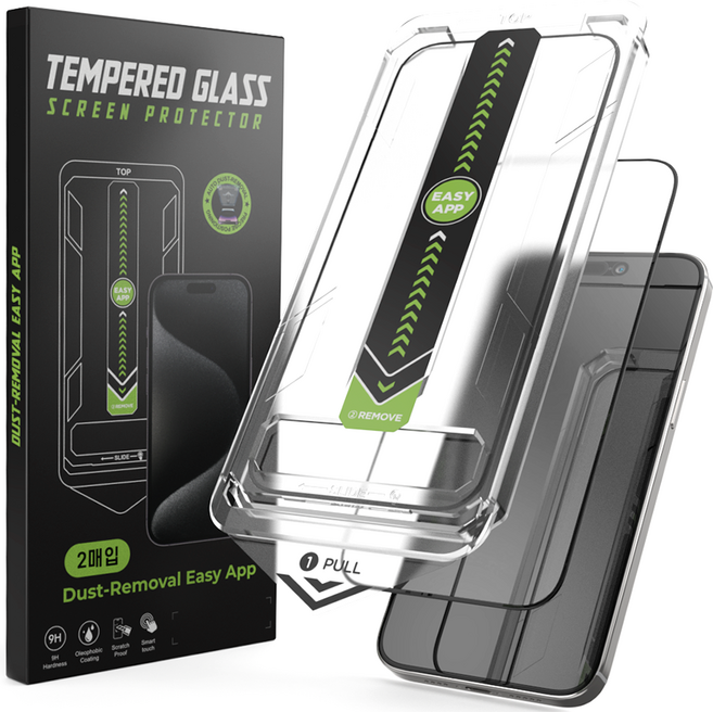 굿밸류 퀵핏 슬라이드 풀커버 강화유리 휴대폰 액정보호필름 2p 세트, 1세트