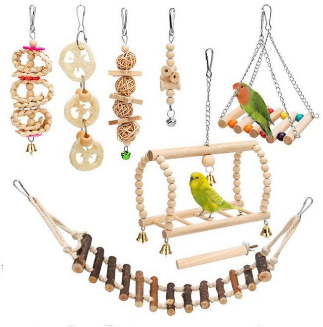 딩동펫 파티 앵무새 놀이터 장난감 흔들다리 세트, 혼합색상, 1세트