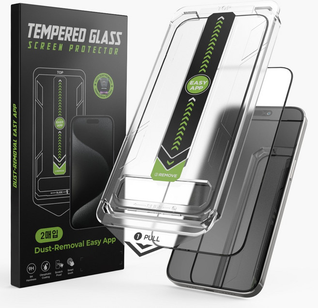 굿밸류 퀵핏 슬라이드 풀커버 강화유리 휴대폰 액정보호 필름 2p 세트, 1세트