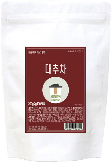 아이앤티 대추차 티백 텀블러용, 1개, 100개입, 2g