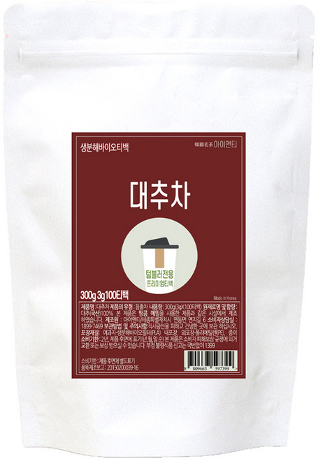 아이앤티 대추차 티백 텀블러용, 1개, 100개입, 3g