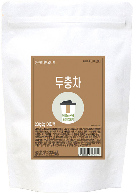 아이앤티 국내산 두충차 티백 텀블러용, 1개, 100개입, 2g