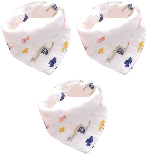 맘프라임 유아용 10겹 순면거즈 똑딱이 스카프빕 3p