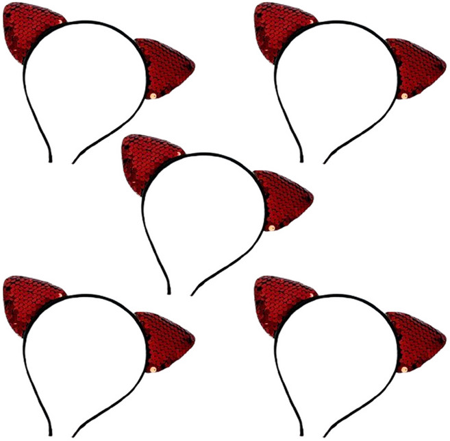 파티공구 스팡클 고양이 머리띠, 레드, 5개