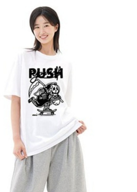 더팀 20수 블랙 스컬보드 통기성 반팔 티셔츠 DB677