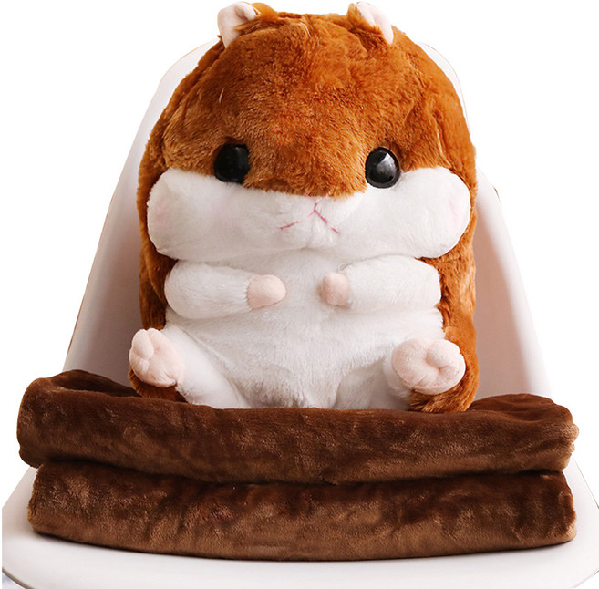 햄스터 쿠션 인형 + 무릎 담요 세트, 브라운, 1개, 40cm