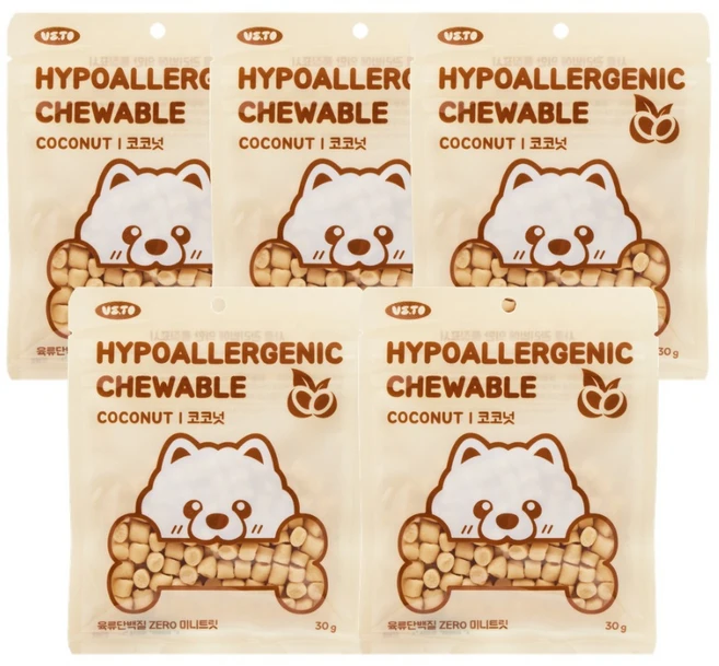 비토 반려동물 하이포알러제닉 츄어블, 코코넛, 30g, 5개 - 쿠팡