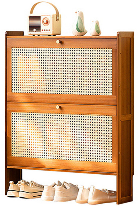 제이라이프 트로이 라탄 신발 정리대 2단, 월넛, 1개