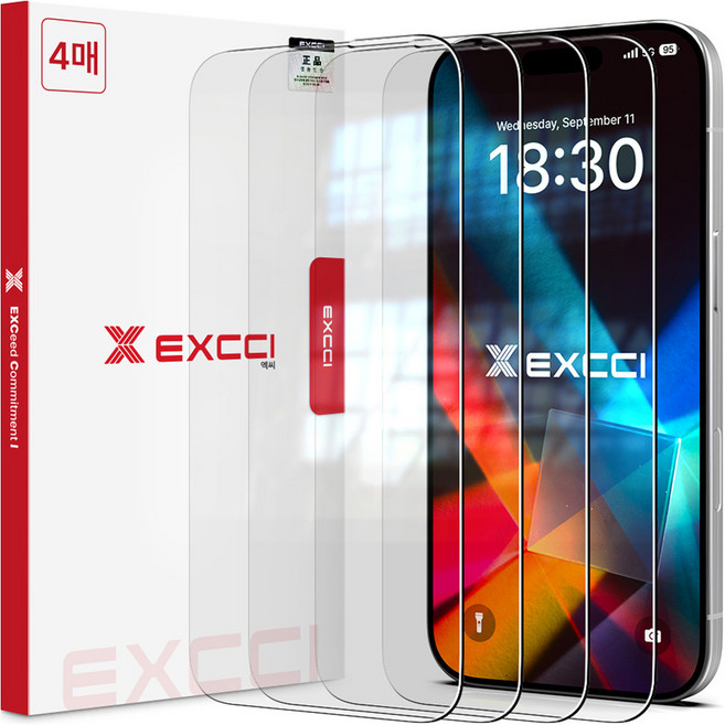 EXCCI 亮片 2.5D 圓角切割完美貼合鋼化玻璃手機螢幕保護貼 4片組, 1套