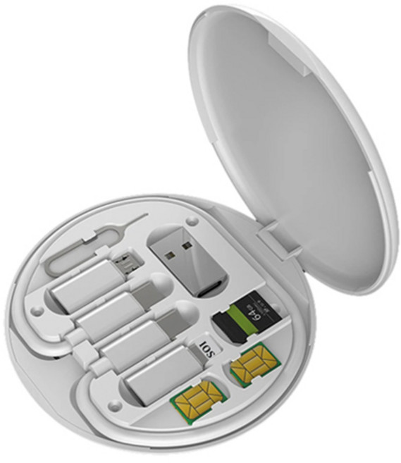 호후 5in1 올인원 미니 데이터 충전 케이블 C타입 USB A타입 라이트닝 8핀 여행충, 화이트, 1개, 70mm