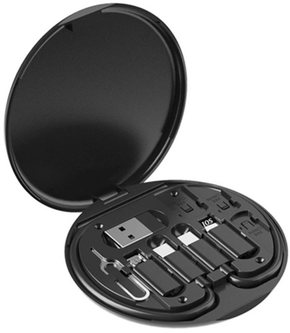 호후 5in1 올인원 미니 데이터 충전 케이블 C타입 USB A타입 라이트닝 8핀 여행충, 블랙, 1개, 70mm