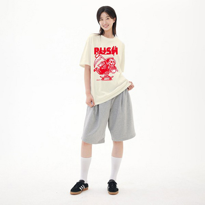 더팀 20수 레드 스컬보드 통기성 반팔 티셔츠 DB678