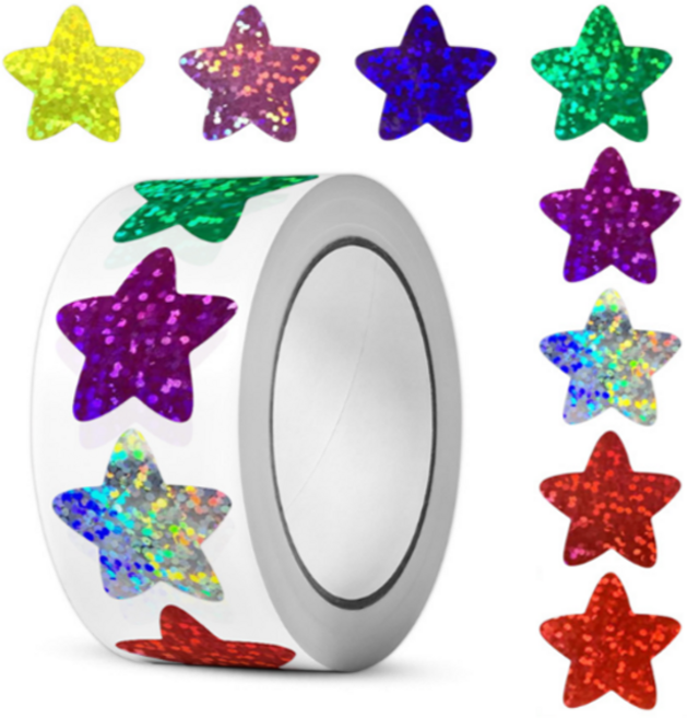 스타리움 롤형 8종 반짝반짝 별 포장 데코 스티커 500매입, 혼합색상, 1개