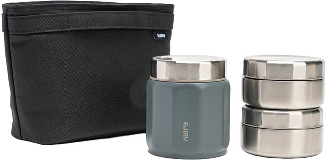 에지리 텐글 스텐316 런치박스 4p 세트, 차콜, 1개