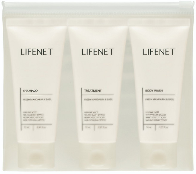 라이프넷 여행용 헤어바디 3종 트래블 키트 + 미니 파우치 세트, 1세트